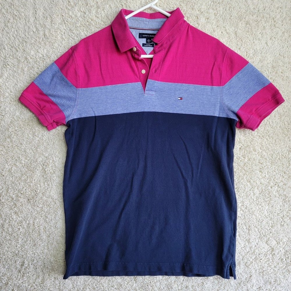 Tommy Hilfiger Polo Shirt Men's XLarge Colorblock Slim Fit